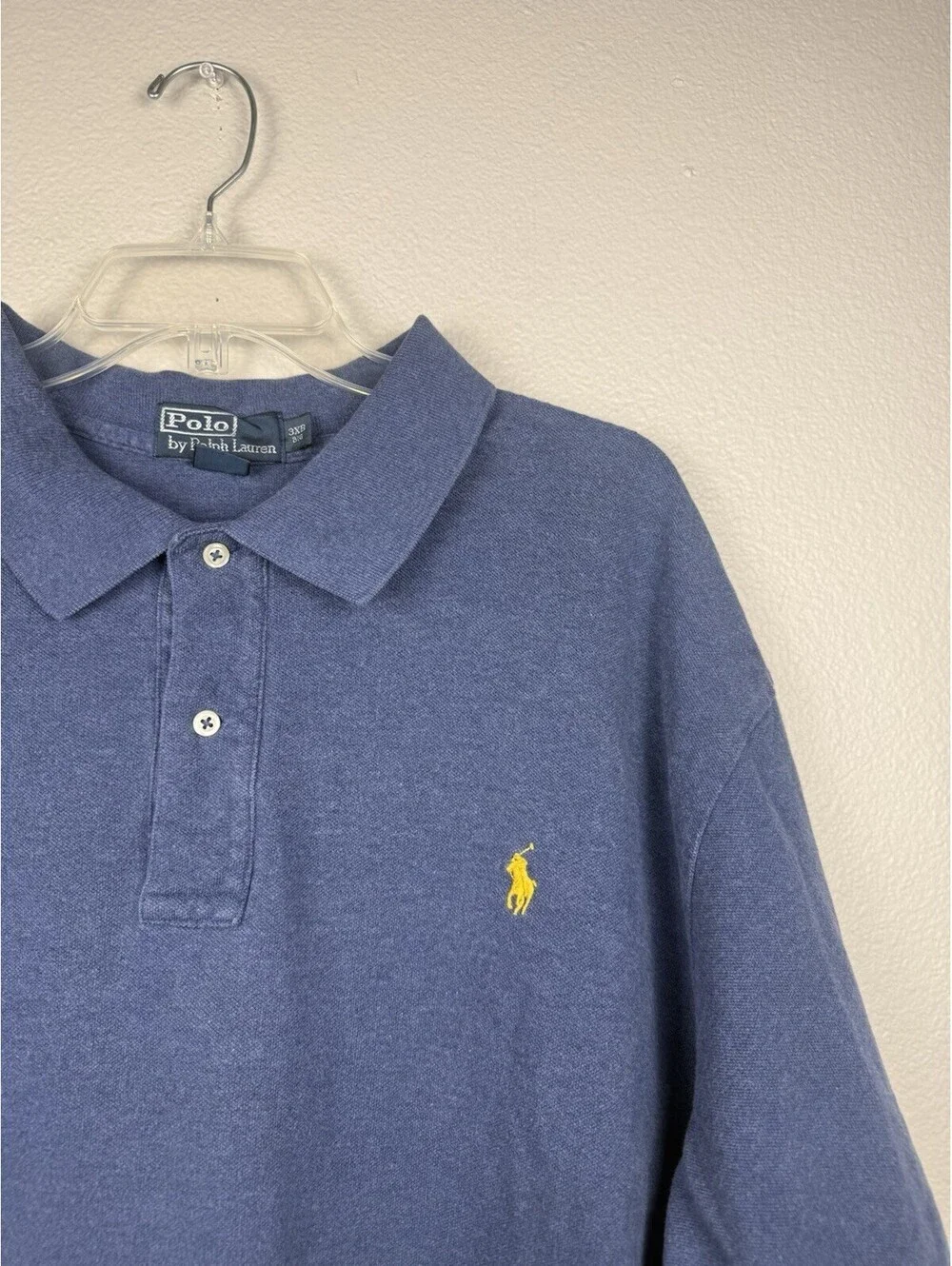 Polo Ralph Lauren Mens 3XB Big Blue Soft Knit Cotton Polo Shirt Yellow Pony